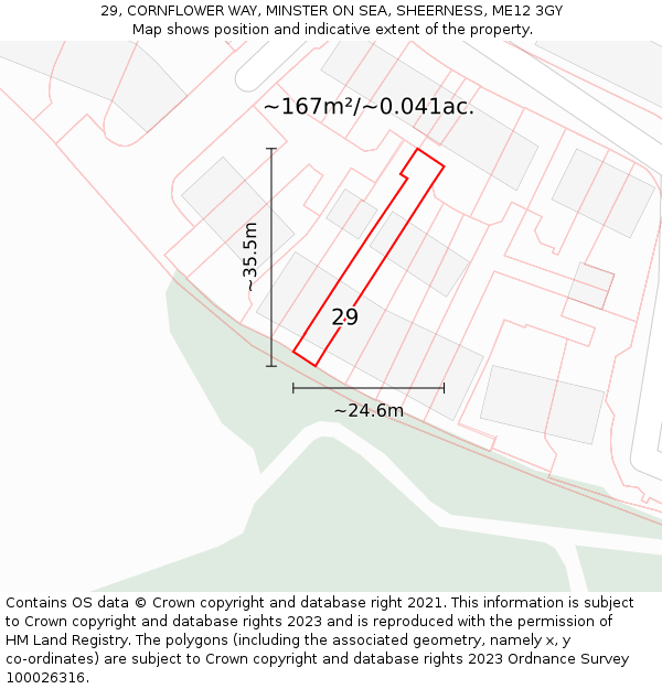 29, CORNFLOWER WAY, MINSTER ON SEA, SHEERNESS, ME12 3GY: Plot and title map