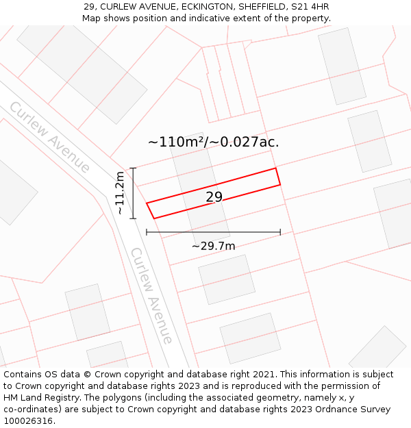 29, CURLEW AVENUE, ECKINGTON, SHEFFIELD, S21 4HR: Plot and title map