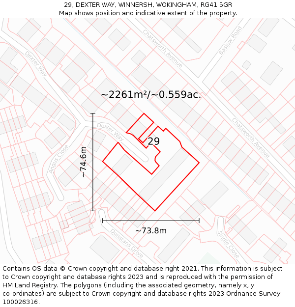 29, DEXTER WAY, WINNERSH, WOKINGHAM, RG41 5GR: Plot and title map