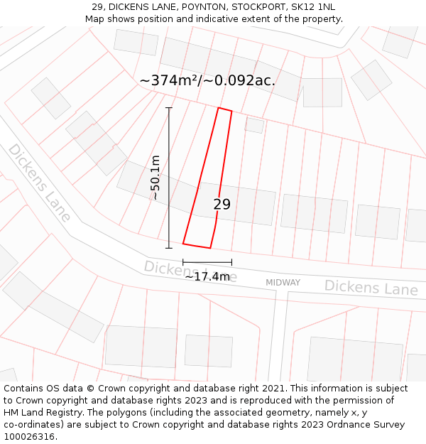 29, DICKENS LANE, POYNTON, STOCKPORT, SK12 1NL: Plot and title map
