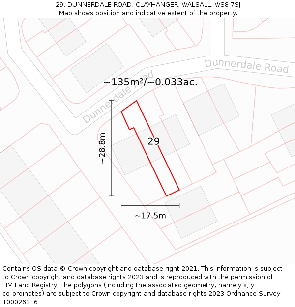 29, DUNNERDALE ROAD, CLAYHANGER, WALSALL, WS8 7SJ: Plot and title map