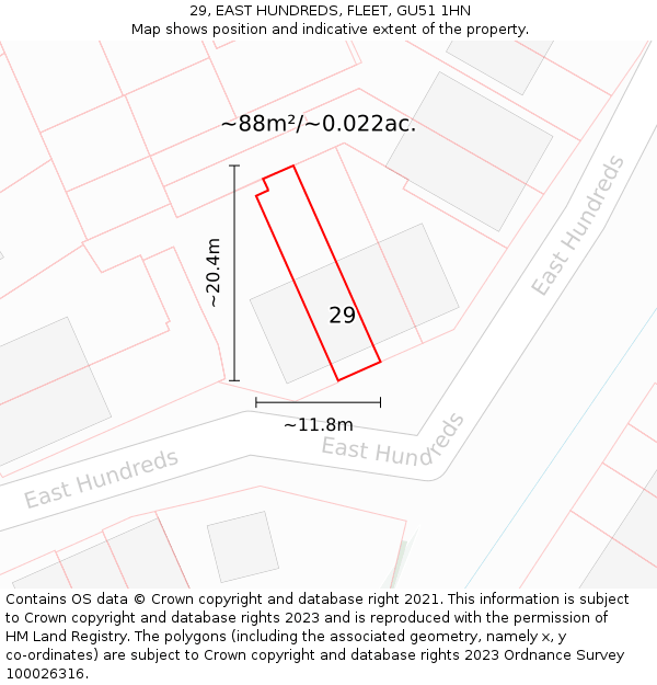 29, EAST HUNDREDS, FLEET, GU51 1HN: Plot and title map
