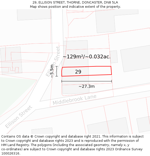 29, ELLISON STREET, THORNE, DONCASTER, DN8 5LA: Plot and title map