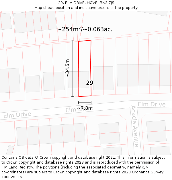 29, ELM DRIVE, HOVE, BN3 7JS: Plot and title map