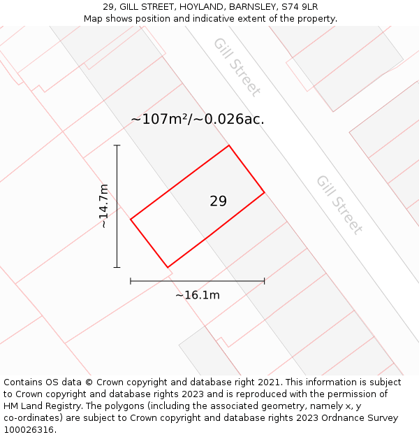 29, GILL STREET, HOYLAND, BARNSLEY, S74 9LR: Plot and title map