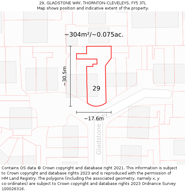 29, GLADSTONE WAY, THORNTON-CLEVELEYS, FY5 3TL: Plot and title map