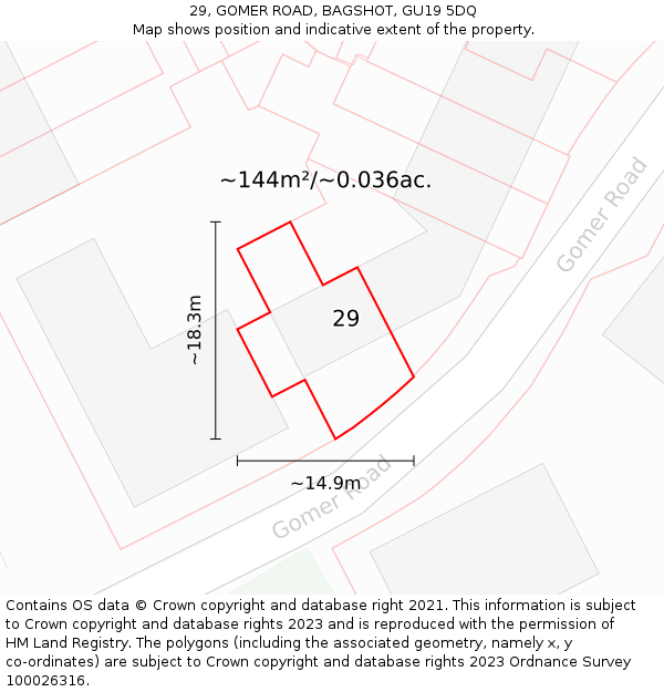 29, GOMER ROAD, BAGSHOT, GU19 5DQ: Plot and title map