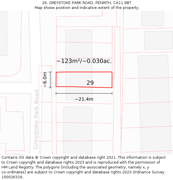 29, GREYSTOKE PARK ROAD, PENRITH, CA11 9BT: Plot and title map