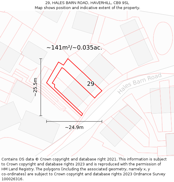 29, HALES BARN ROAD, HAVERHILL, CB9 9SL: Plot and title map