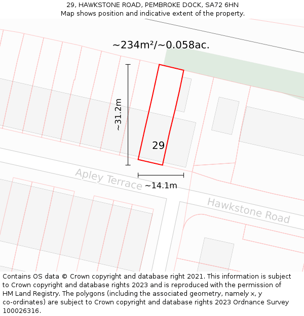 29, HAWKSTONE ROAD, PEMBROKE DOCK, SA72 6HN: Plot and title map