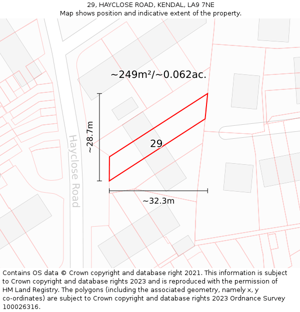 29, HAYCLOSE ROAD, KENDAL, LA9 7NE: Plot and title map