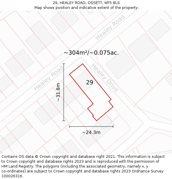 29, HEALEY ROAD, OSSETT, WF5 8LS: Plot and title map