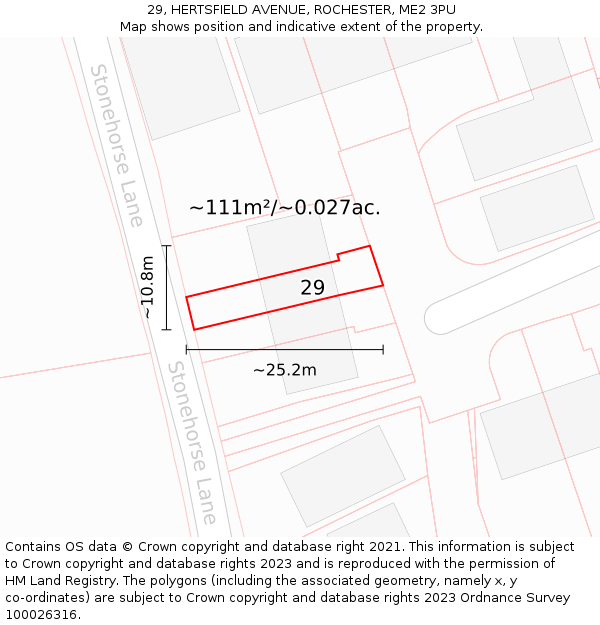 29, HERTSFIELD AVENUE, ROCHESTER, ME2 3PU: Plot and title map