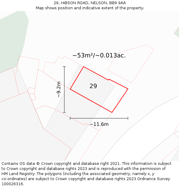29, HIBSON ROAD, NELSON, BB9 9AA: Plot and title map