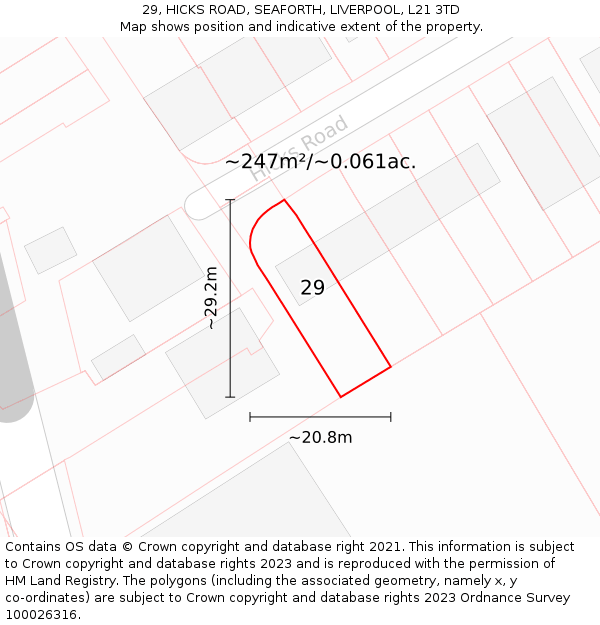 29, HICKS ROAD, SEAFORTH, LIVERPOOL, L21 3TD: Plot and title map
