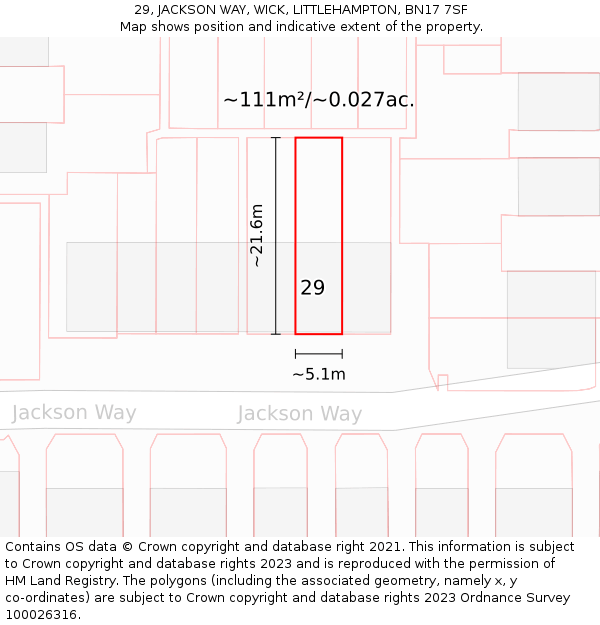 29, JACKSON WAY, WICK, LITTLEHAMPTON, BN17 7SF: Plot and title map