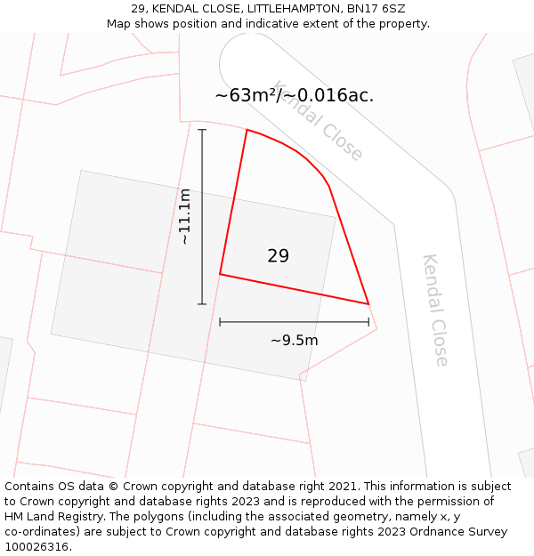 29, KENDAL CLOSE, LITTLEHAMPTON, BN17 6SZ: Plot and title map