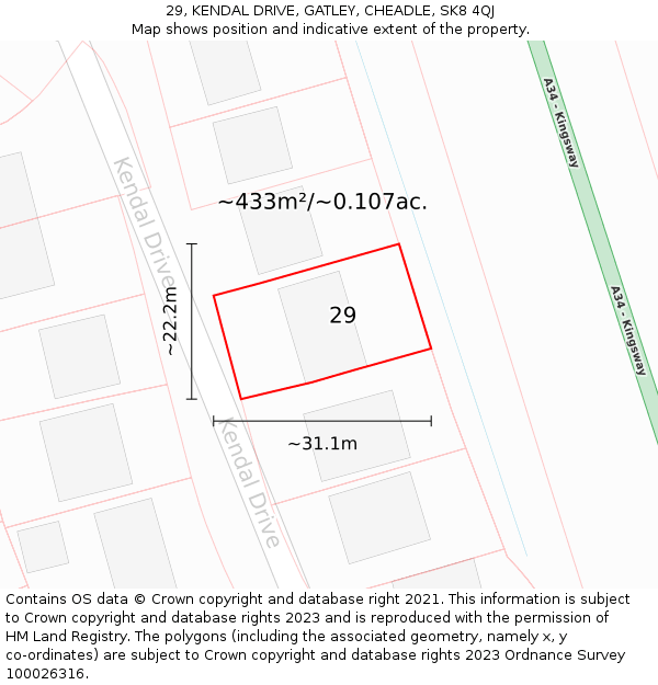 29, KENDAL DRIVE, GATLEY, CHEADLE, SK8 4QJ: Plot and title map
