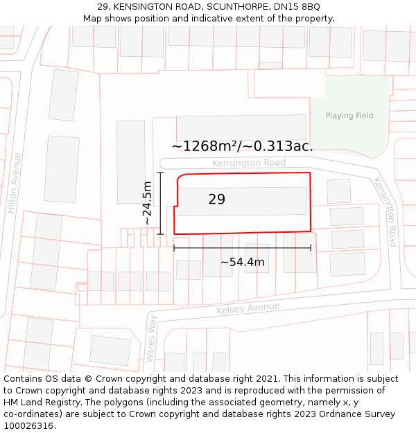 29, KENSINGTON ROAD, SCUNTHORPE, DN15 8BQ: Plot and title map
