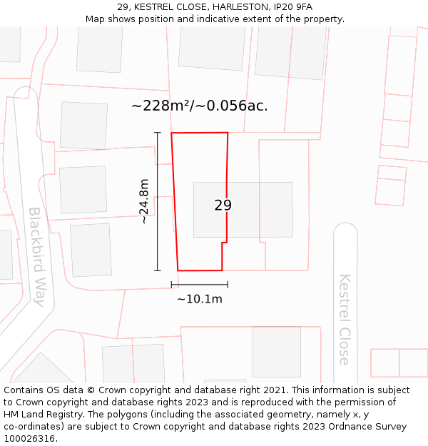 29, KESTREL CLOSE, HARLESTON, IP20 9FA: Plot and title map