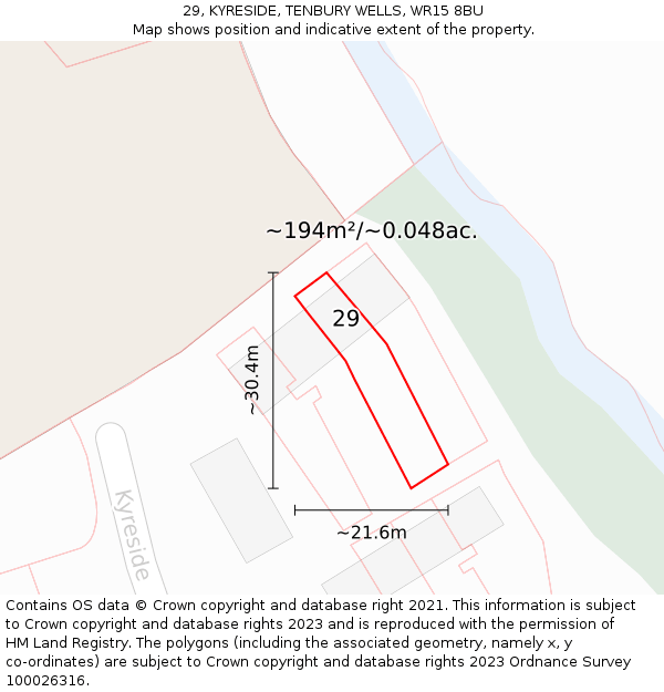 29, KYRESIDE, TENBURY WELLS, WR15 8BU: Plot and title map