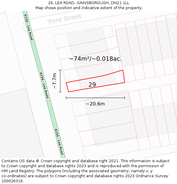 29, LEA ROAD, GAINSBOROUGH, DN21 1LL: Plot and title map
