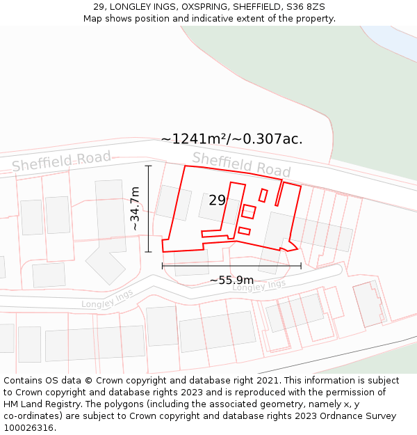 29, LONGLEY INGS, OXSPRING, SHEFFIELD, S36 8ZS: Plot and title map