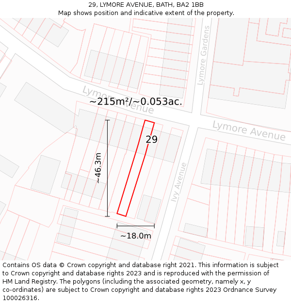 29, LYMORE AVENUE, BATH, BA2 1BB: Plot and title map