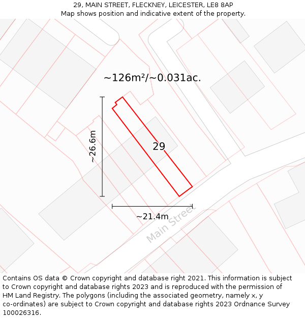 29, MAIN STREET, FLECKNEY, LEICESTER, LE8 8AP: Plot and title map