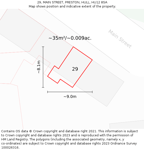 29, MAIN STREET, PRESTON, HULL, HU12 8SA: Plot and title map
