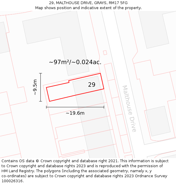 29, MALTHOUSE DRIVE, GRAYS, RM17 5FG: Plot and title map