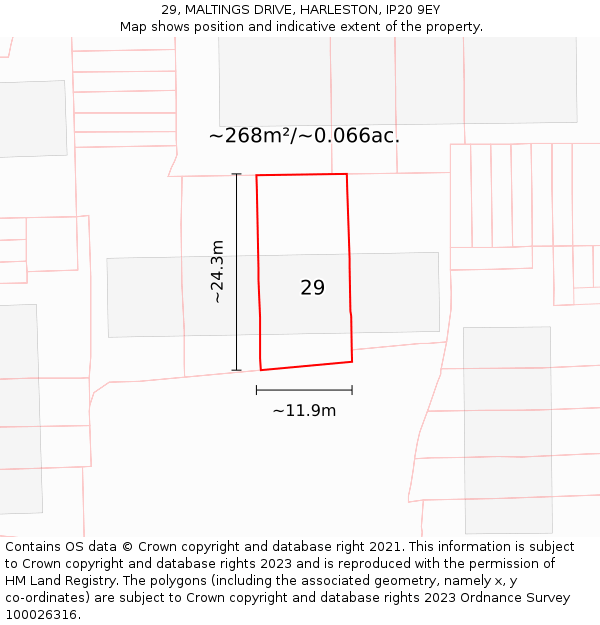 29, MALTINGS DRIVE, HARLESTON, IP20 9EY: Plot and title map
