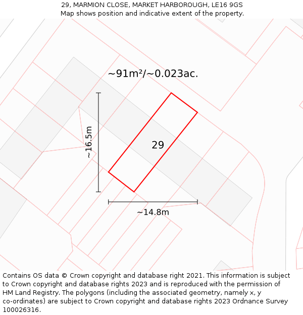 29, MARMION CLOSE, MARKET HARBOROUGH, LE16 9GS: Plot and title map