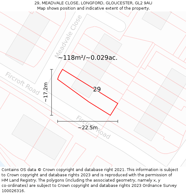 29, MEADVALE CLOSE, LONGFORD, GLOUCESTER, GL2 9AU: Plot and title map
