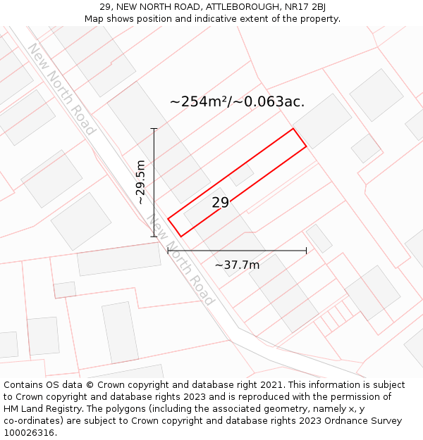 29, NEW NORTH ROAD, ATTLEBOROUGH, NR17 2BJ: Plot and title map