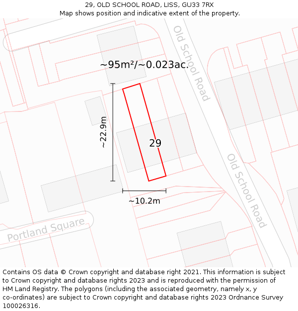 29, OLD SCHOOL ROAD, LISS, GU33 7RX: Plot and title map