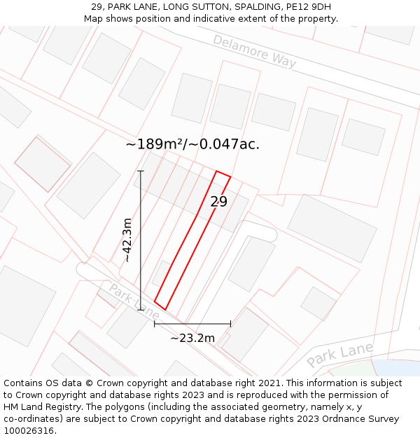 29, PARK LANE, LONG SUTTON, SPALDING, PE12 9DH: Plot and title map