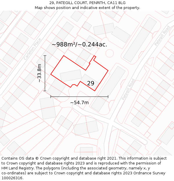 29, PATEGILL COURT, PENRITH, CA11 8LG: Plot and title map
