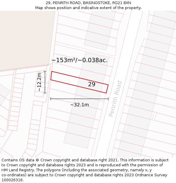 29, PENRITH ROAD, BASINGSTOKE, RG21 8XN: Plot and title map