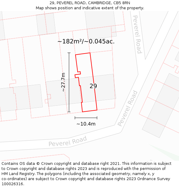29, PEVEREL ROAD, CAMBRIDGE, CB5 8RN: Plot and title map