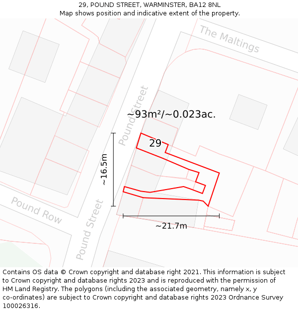 29, POUND STREET, WARMINSTER, BA12 8NL: Plot and title map
