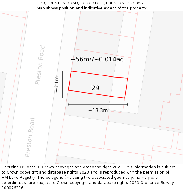 29, PRESTON ROAD, LONGRIDGE, PRESTON, PR3 3AN: Plot and title map