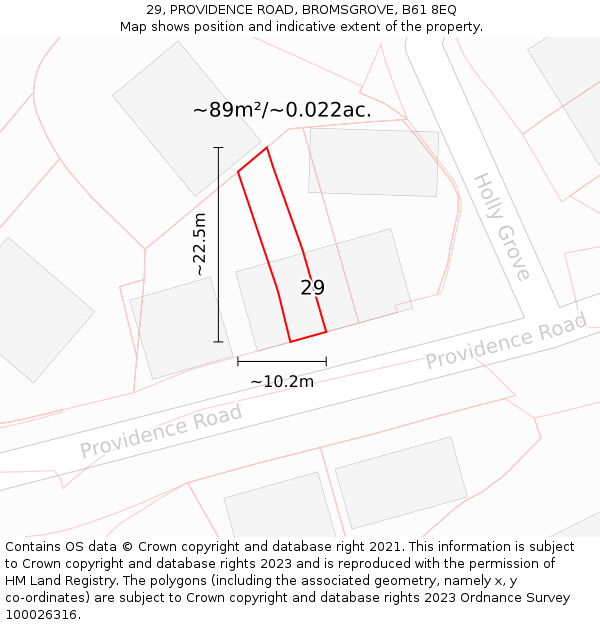 29, PROVIDENCE ROAD, BROMSGROVE, B61 8EQ: Plot and title map