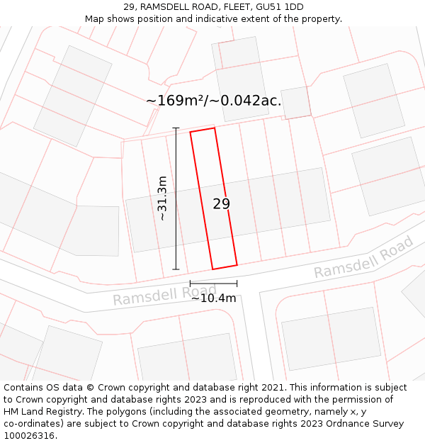 29, RAMSDELL ROAD, FLEET, GU51 1DD: Plot and title map