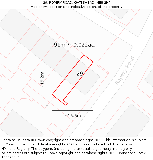 29, ROPERY ROAD, GATESHEAD, NE8 2HP: Plot and title map