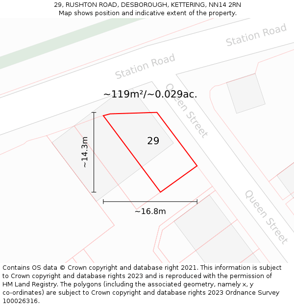 29, RUSHTON ROAD, DESBOROUGH, KETTERING, NN14 2RN: Plot and title map