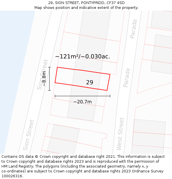 29, SION STREET, PONTYPRIDD, CF37 4SD: Plot and title map