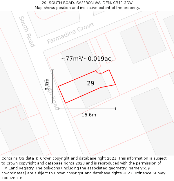 29, SOUTH ROAD, SAFFRON WALDEN, CB11 3DW: Plot and title map