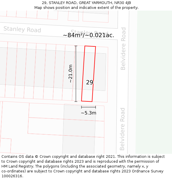 29, STANLEY ROAD, GREAT YARMOUTH, NR30 4JB: Plot and title map
