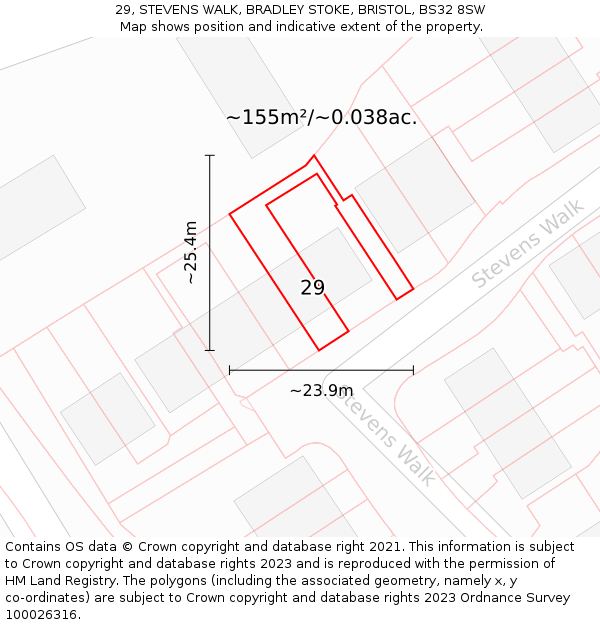 29, STEVENS WALK, BRADLEY STOKE, BRISTOL, BS32 8SW: Plot and title map